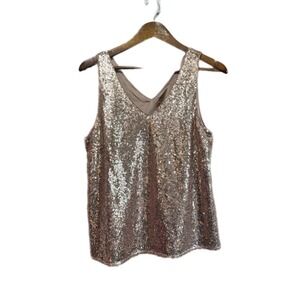 Isla Maude Sequin Tank Top Womens Medium Rose Gold Excellent V-Neck Sleeveless